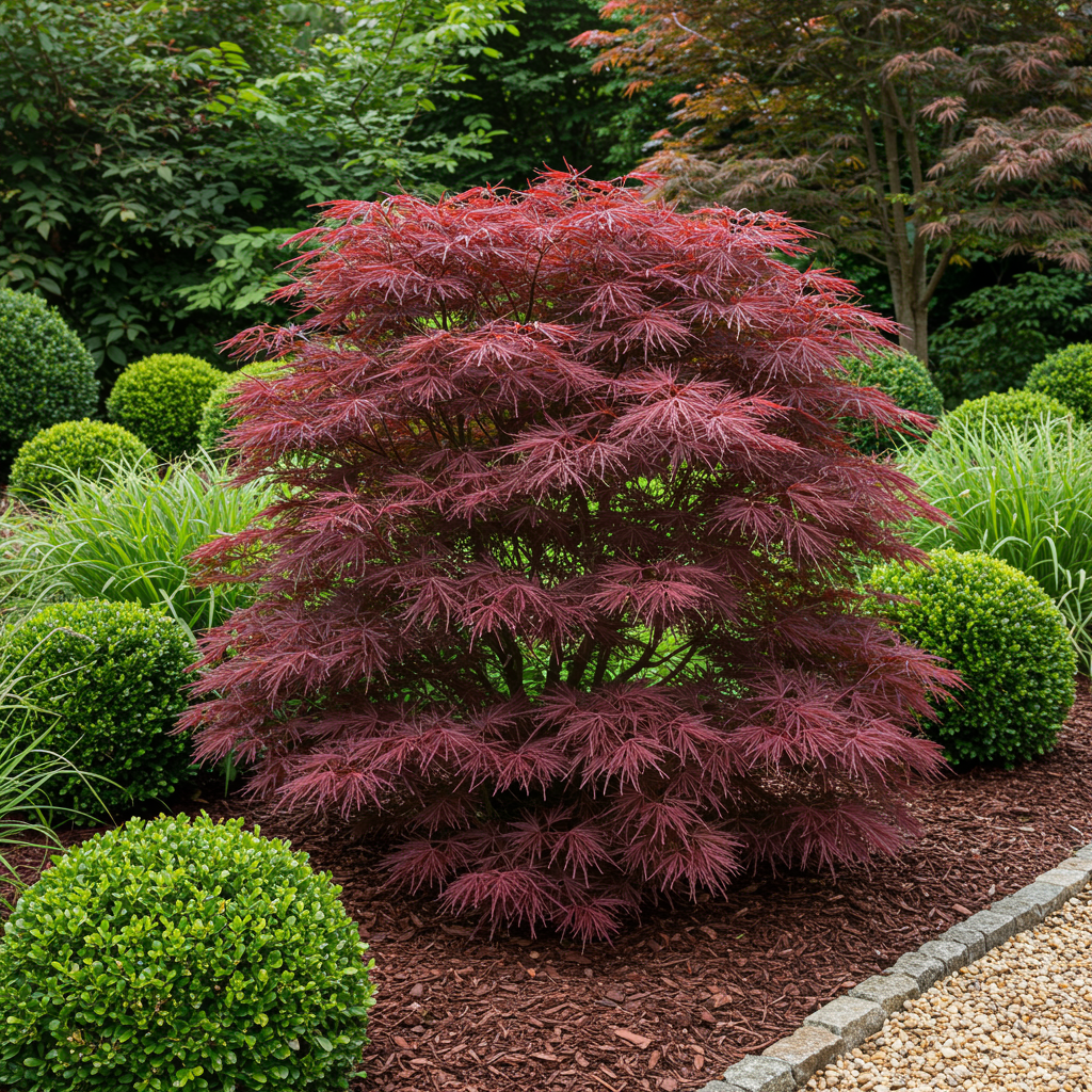Green boutiQ - Terrace plant - Japanese Maple - Acer palmatum Sumi-nagashi - Red - 2 Plants - Deciduous - Pot 19cm Height 70cm