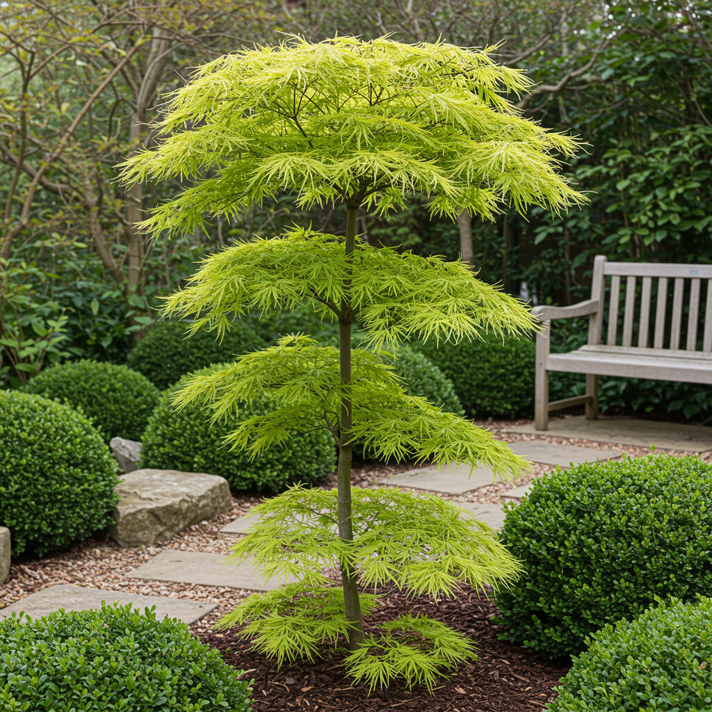 Green boutiQ - Patio plant - Japanese Maple - Acer palmatum Koto-no-ito - Green - 2 Plants - Deciduous - Pot 19cm Height 70cm