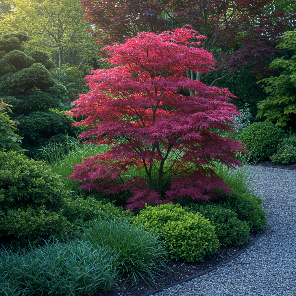 Green boutiQ - Terrace plant - Japanese Maple - Acer palmatum Atropurpureum - Purple - 1 Plant - Deciduous - Pot 19cm Height 70cm