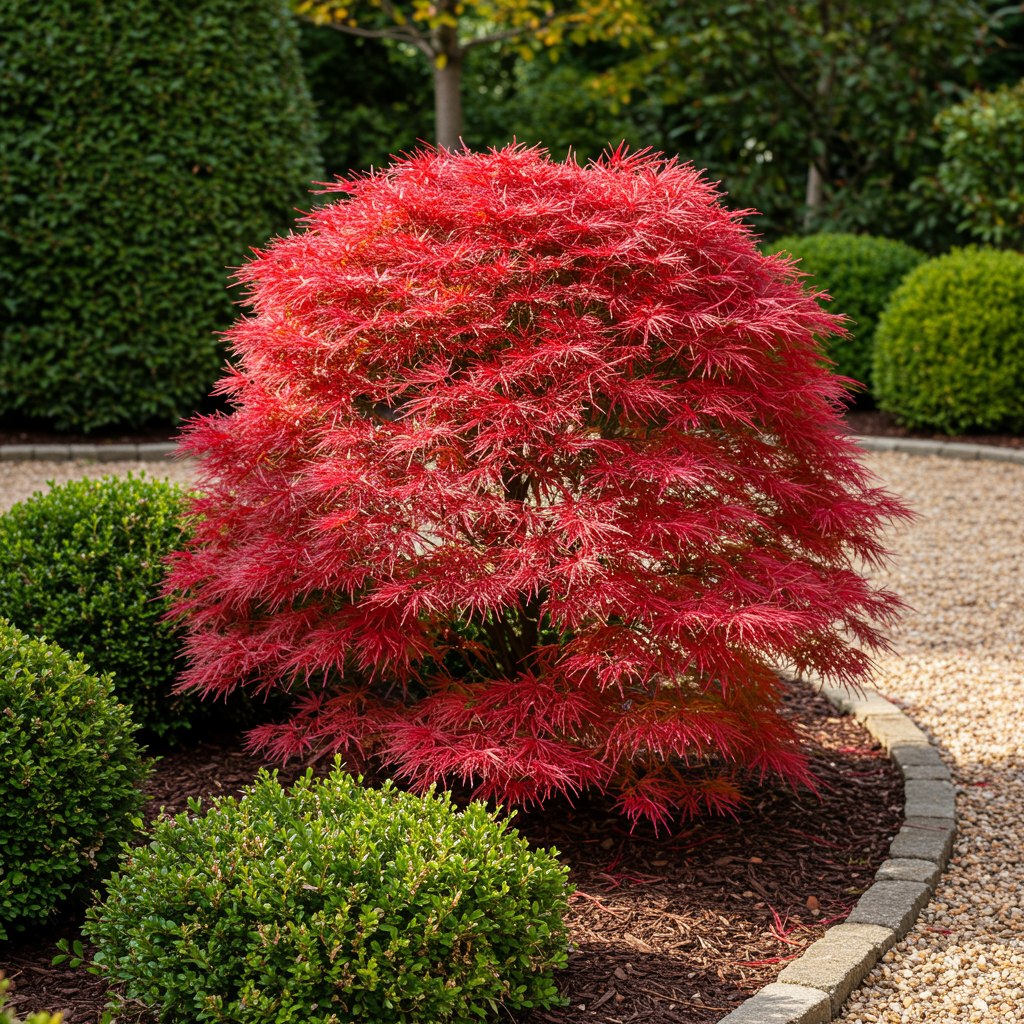 Green boutiQ - Terrace plant - Japanese Maple - Acer palmatum Shaina - Red - 2 Plants - Deciduous - Pot 19cm Height 70cm