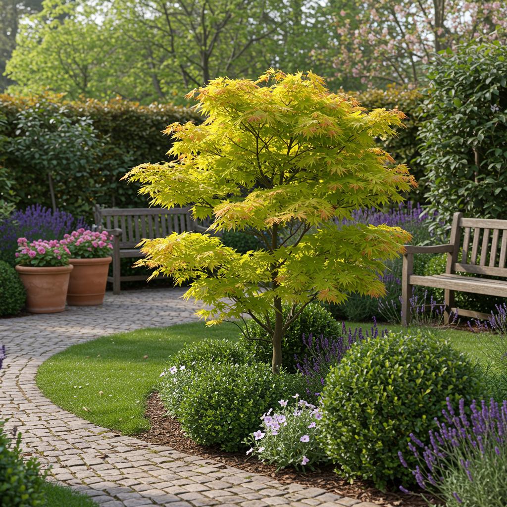 Green boutiQ - Terrace plant - Japanese Maple - Acer palmatum Jordan - Yellow - 2 Plants - Deciduous - Pot 19cm Height 70cm