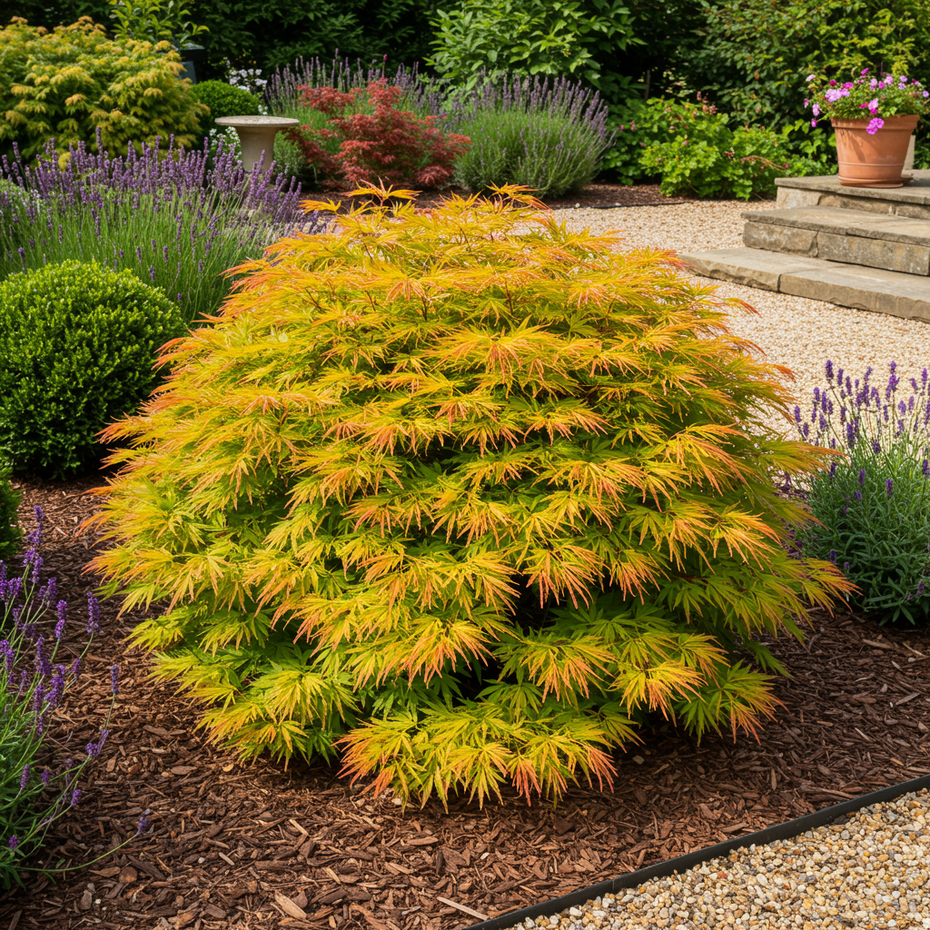 Green boutiQ - Terrace plant - Japanese Maple - Acer palmatum Summergold - Yellow - 1 Plant - Deciduous - Pot 19cm Height 70cm