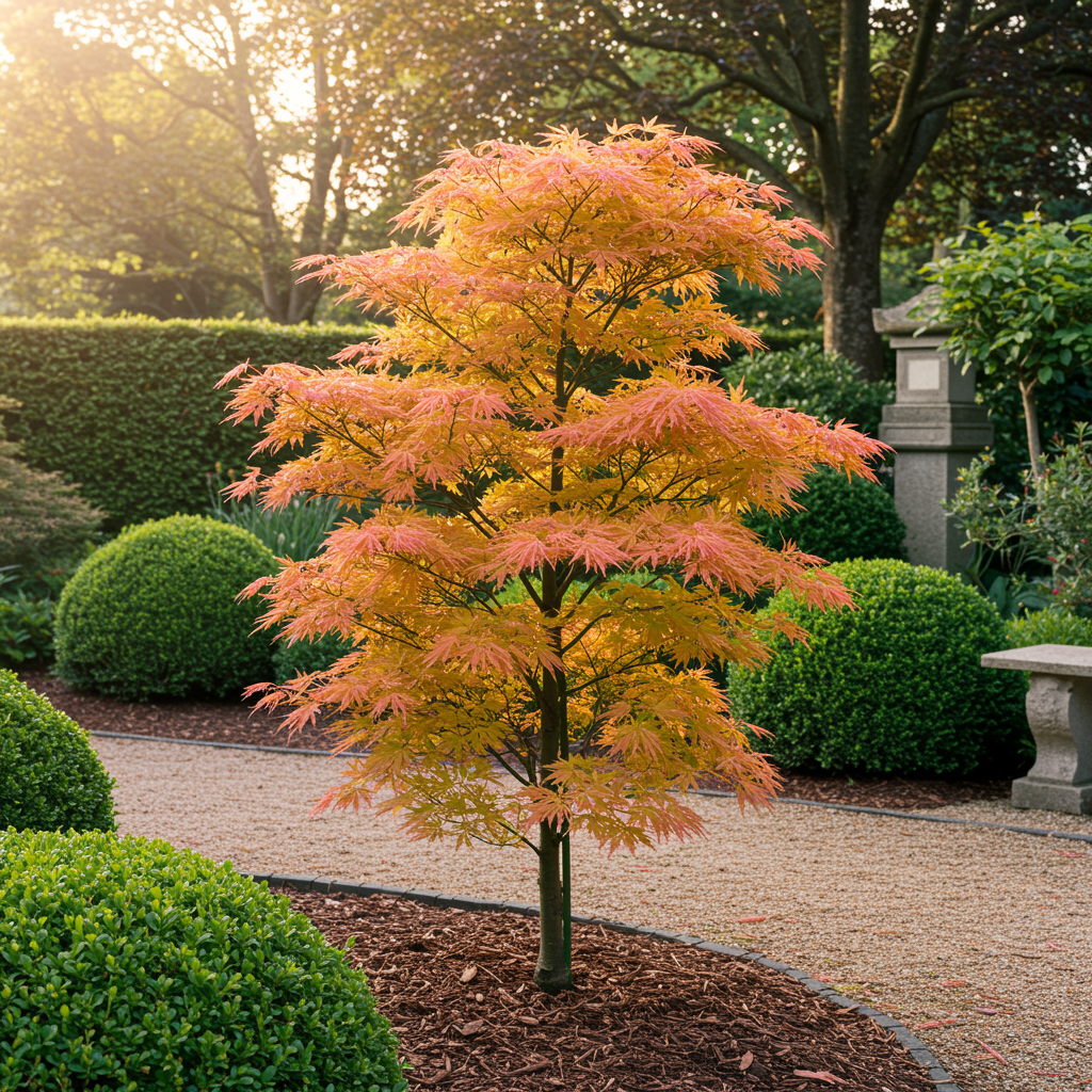 Green boutiQ - Terrace plant - Japanese Maple - Acer palmatum Katsura - Orange - 2 Plants - Deciduous - Pot 19cm Height 70cm