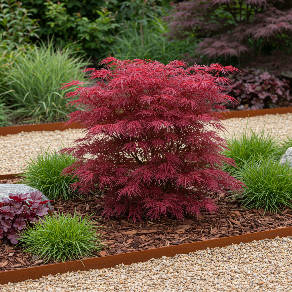 Green boutiQ - Patio plant - Japanese Maple - Acer palmatum Skeetsers Broom - Purple - 2 Plants - Deciduous - Pot 19cm Height 70cm
